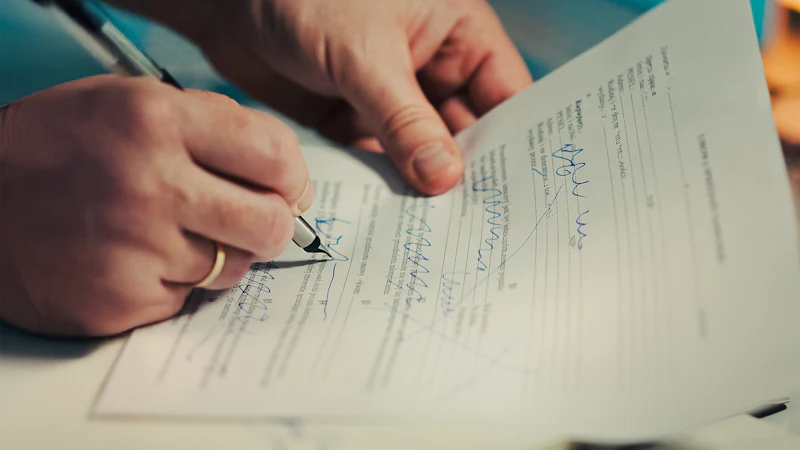 Persona firmando un documento con un bolígrafo