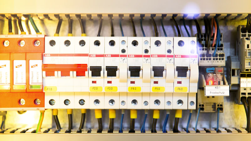 Cuadro eléctrico con interruptores automáticos y cableado de colores
